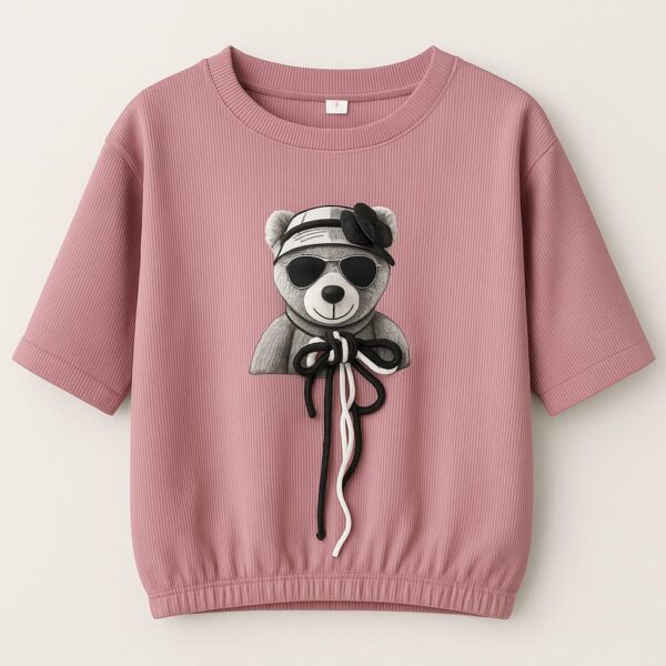 Pink teddy printed Top for Girls